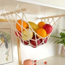 1pc Hanging Fruit Hammock For Kitchen Cabinets Under Lace Basket Banana Storage With Hook Decoration, - Beige - View 4