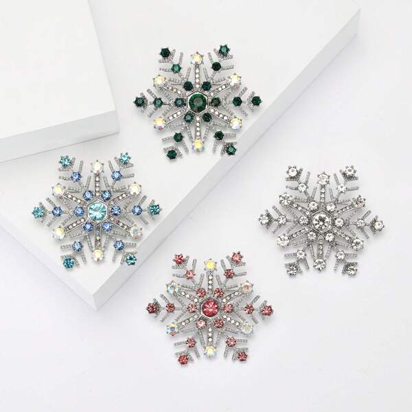 1pc New Crystal Snowflake Brooch, Elegant Fashion Accessory Suit Sweater Pin For Women