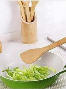 Kit 5 Pieces Bamboo Wooden Spoon Set Kitchen Utensils (4 Cutlery With Holder)