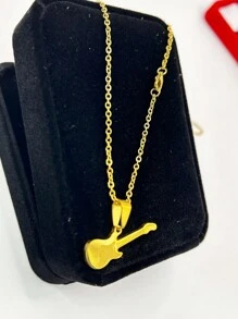 Women's Stainless Steel Gold Plated Guitar Necklace - 金色 - 查看 2