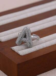 KEJIALAI 1pc New Luxury Big Exaggerated Hip-Hop Style A-Z 26 Letter Ring, Copper Micropavé CZ Plated Platinum Men Women Initial Name Letter Ring - Letter - View 27