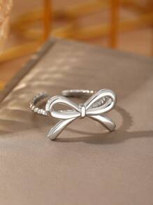 Aomogo 1pc Stainless Steel Bowknot Open Ring, Sweet & Fashionable Daily Accessory For Women Valentines,Mom,Mother,Mother's Day,Gift