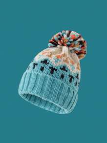 1 件女士彩色毛球针织帽，时尚耳暖帽，秋冬季圣诞节保暖头饰