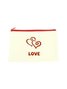 1pc Heart-Shaped Silkscreen Printed Personalized Cosmetic Pouch, Red Zipper, Customizable With Name, Holiday Phrases Or Other Info, Double-Sided Printing, Simple Yet Stylish Design