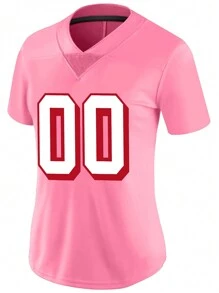 Customized Name And Number Women's Embroidered American Football Jersey San Francisco Pink V-Neck Personalized Short Sleeved Shirt Party Game Training Competition Sports Top DIY S-XXL - Pink - View 2