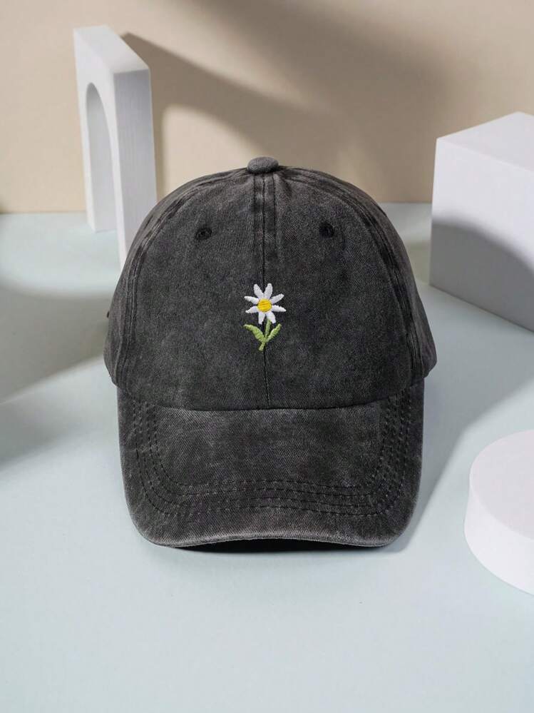 1pc Embroidered Daisy Washed Baseball Cap, Lightweight Breathable Adjustable Sun Hat For Outdoor Spring Autumn Travel Hiking Cycling - Embroidery - View 6