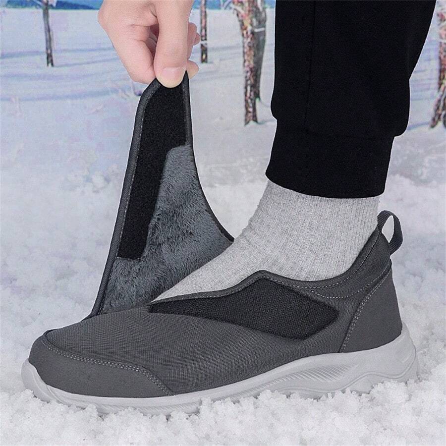 Men's Sports Shoes, Widened Hook And Loop Adjustable, Lightweight & Plush Lining Casual Shoes, Warm For Winter