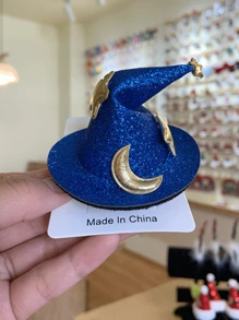 1 pieza Broche de pelo con sombrero de bruja de mini estrella brillante y luna, accesorio de pelo lindo para fiesta de Halloween, regalo de broche de sombrero de mago para accesorios de mujeres y niñas - Multicolor - Ver 9