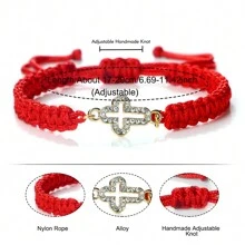 1pc New Fashion Crystal Cross Pendant Bracelet Women Men Handmade Adjustable Charm Braided Bracelets For Friend Jewelry Gift