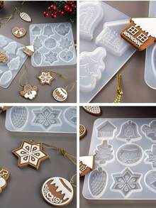 1 个圣诞主题硅胶模具，9 种款式圣诞元素树脂吊坠模具，包括雪花、圣诞树、心形吊坠模具，用于 DIY 钥匙扣和家居装饰，适合圣诞节和其他节日 - 白色 - 查看 6