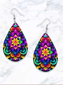 1pc Creative Life Tree Heart Design Women's Earrings With Double-Sided Waterdrop Shaped Artificial Leather Dangle, Fashionable And Unique Ear Jewelry For Festival And Suitable For Women Valentines