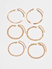6pcs Set Minimalist Fashion Metal Snake Chain & Braided Chain Bracelet Set For Women (Avoid Contact With Water) - Yellow Gold - View 6