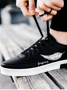 Zapatos casuales de con suela de goma, punta redonda, cordones, personalidad elegante, "Zapatillas de deporte simples para estudiantes de diseño de plumas casuales de moda para, Negro - "Las Zapatillas Casuales De Suela Pesada Para Hombres Son Ligeras, Cómodas, Elegantes, Zapatos Deportivos Casuales Para Estudiantes, Ligeros, Transpirables, Antideslizantes, Resistentes Al Desgaste, Clásicos, Elegantes, Simples, - Negro - Ver 6