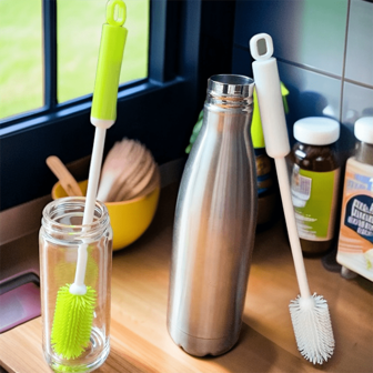 2025 New High-Efficiency Cleaning Brush For Cola Bottles, Silicone Cups, TPR Material, Kitchen Cup Cleaner, Milk Bottle Brush, Cup Glass Vacuum Bottle Cleaning Brush, White Long Handle, Suitable For Cups, Bottles, Jars, Coffee Cups, Wine Glasses, Stain Removal