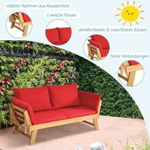Wooden Garden Bench, Garden Sofa With Reclining Function, 2-3 Seater Wooden Bench With Folding Side Rests, Including Cushion, Balcony Bench, Outdoor Bench For Garden, Terrace, Balcony, 157 X 75 X 75cm (Red) - Đỏ - Xem 5