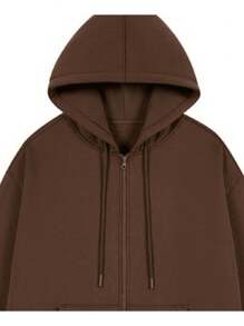 Women's Casual Flannel Sweatshirt With Zipper Closure - 鏽棕色 - 查看 2