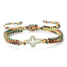 1pc New Fashion Crystal Cross Pendant Bracelet Women Men Handmade Adjustable Charm Braided Bracelets For Friend Jewelry Gift
