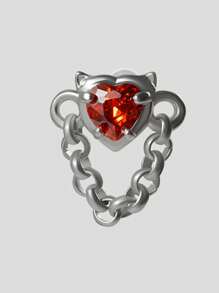 1PC Stainless Steel Red Zirconia Ear Studs Heart-Shaped Bat Evil Tragus Cartilage Screw Ball Earrings For Women Piercing Jewelry - As Shown - View 11