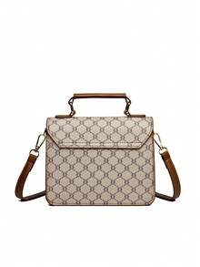 Fashionable Versatile Middle-Aged Women's Plaid Handbag, Shoulder Bag - Grey - View 5