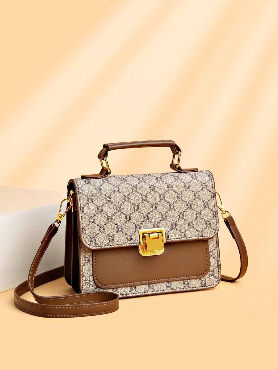 Fashionable Versatile Middle-Aged Women's Plaid Handbag, Shoulder Bag - Grey - View 1