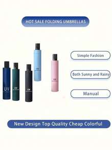 Sun Protection Umbrella With Coating - Manual Folding Umbrella For Women And Men - 8 Bone Vinyl Umbrella - 38.1 Inches Unfolded - Perfect For Sunscreen For School,Office,Household,Travel, Back To School Supplies