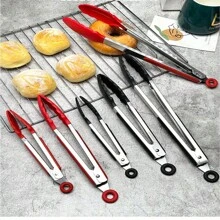 Red/Black Multi-Size Silicone Food Tongs, Kitchen Food Tongs, Stainless Steel Kitchen Grill Tongs, Steak, Bread, Heat Proof Grill Tongs. - One Size - View 4