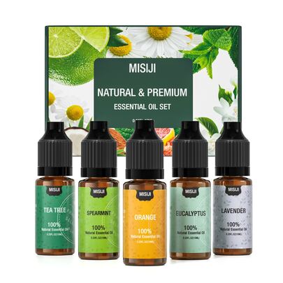 5 件套芳香疗法精油套装，留兰香、橙子、桉树、薰衣草、茶树香味，家庭芳香疗法精油、扩散器和家居香水、蜡烛和肥皂制作、沐浴产品和放松、身体护理、头发护理、按摩，送给朋友、女儿、妈妈和家人的最佳礼物