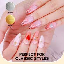 Makartt Painting Nail Gel Liner Polish Set,Glitter Silver Gold Gel Liner Nail Polish Drawing Metallic Nail Gel With Build In Brush Glossy Chrome Gel Soak Off UV/LED Nail Art Manicure Set 2x8ml
