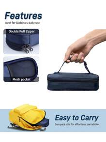 Estuche refrigerador de viaje para vial de insulina, bolsa térmica portátil para mantener los suministros frescos, estuche protector pequeño para botellas para almacenamiento, mini paquete portátil con herramienta de bloque de hielo protector - Azul Marino - Ver 4