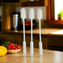 2025 New High-Efficiency Cleaning Brush For Cola Bottles, Silicone Cups, TPR Material, Kitchen Cup Cleaner, Milk Bottle Brush, Cup Glass Vacuum Bottle Cleaning Brush, White Long Handle, Suitable For Cups, Bottles, Jars, Coffee Cups, Wine Glasses, Stain Removal