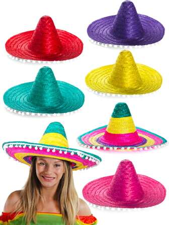 6pcs Mexican Sombrero Hat In Mixed Colours Wild West Dinner Hen Stag Party Festival Fiesta Event