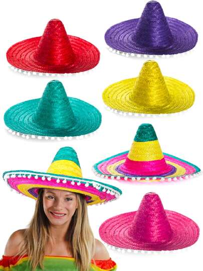 6pcs Mexican Sombrero Hat In Mixed Colours Wild West Dinner Hen Stag Party Festival Fiesta Event