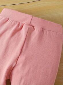 2 件套女婴猫咪印花长袖 T 恤和豹纹休闲裤套装，春季/秋季 - 粉色 - 查看 7