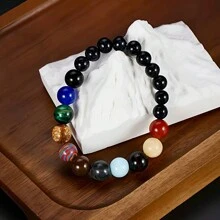 1 pieza Pulsera elástica con piedra natural hecha a mano con patrón de 8 planetas, adecuada para hombres