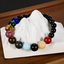 1 pieza Pulsera elástica con piedra natural hecha a mano con patrón de 8 planetas, adecuada para hombres