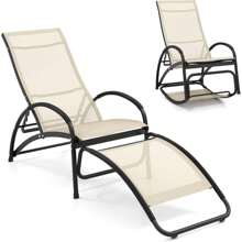 Leżak zewnętrzny 2 w 1, aluminiowy leżak ogrodowy o nośności do 150 kg, ergonomiczny leżak, fotel bujany z regulowanym oparciem, huśtawka do ogrodu, podwórka, tarasu, basenu