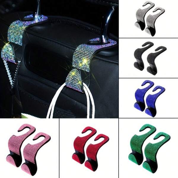2pcs Car Bling Decoration: Add Sparkle To Your Rear Seats With Creative Hidden Hooks