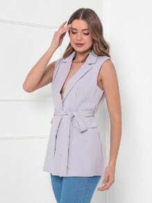 Women's Tailored Vest With Belt - 淺灰色 - 查看 5
