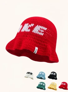 1pc  Street Hip-Hop Red Fisherman Beanie Knit Hat With CAKE Letter, Female Warm Headband Hat Handmade Crochet Wave Edge Ruffle Hat,Autumn/Winter Cute,Men's Vintage Street Style Knitted Hat Fashion Cool Bucket Hat Autumn And Winter Fashion Hat