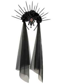 1pc Gothic Rose Crown Vintage Wedding Veil Headband For Halloween Bridal Costume Halloween Valentine's Day Valentines