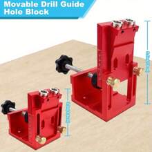 Bộ dụng cụ khoan lỗ bỏ túi chính xác - Hướng dẫn khoan góc 15° có thể điều chỉnh với ống thép bền, chuyển đổi số liệu/inch dễ dàng và kẹp vít an toàn cho chế biến gỗ Dụng cụ chế biến gỗ Lỗ bỏ túi - Đỏ - Xem 2