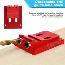 Bộ dụng cụ khoan lỗ bỏ túi chính xác - Hướng dẫn khoan góc 15° có thể điều chỉnh với ống thép bền, chuyển đổi số liệu/inch dễ dàng và kẹp vít an toàn cho chế biến gỗ Dụng cụ chế biến gỗ Lỗ bỏ túi - Đỏ - Xem 5