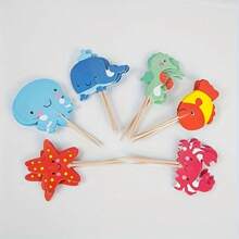 24pcs Ocean Animal Cupcake Toppers Under The Sea Party Cake Flags Mermaid Theme Birthday Party Cake Decorations,Christmas - Multicolor - View 3