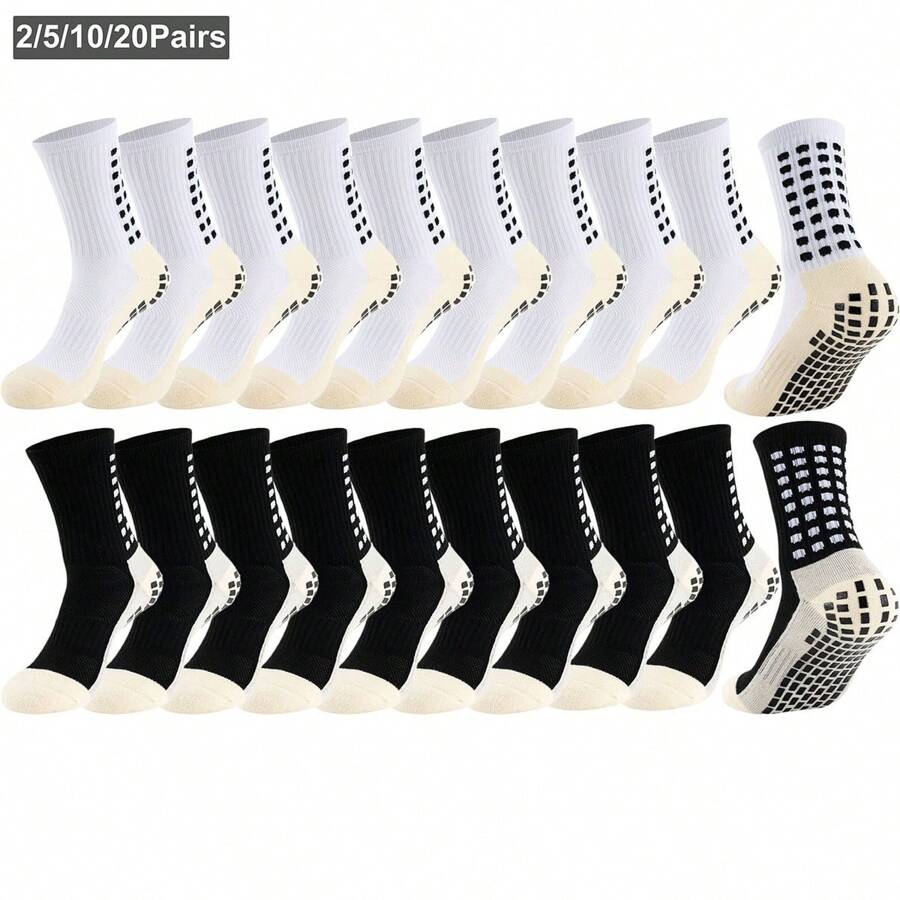 2/5/10/20 Pairs Men Cushion Crew Socks Sport Grip Socks Exercise Athletic Football Basketball Rugby Cycling Running, For Gym, Fall - Multicolor - View 1