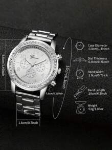 4 Peças Conjunto de Joias com Pulseira e Relógio Feminino de Quartzo, com Mostrador de Escala Numérica Árabe, Pulseira de Aço Inoxidável Prata, Estilo Clássico e Casual, Adequado para Uso Diário, Decoração e Presente para Amigos ou Feriados Atuais