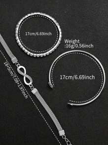 4 Peças Conjunto de Joias com Pulseira e Relógio Feminino de Quartzo, com Mostrador de Escala Numérica Árabe, Pulseira de Aço Inoxidável Prata, Estilo Clássico e Casual, Adequado para Uso Diário, Decoração e Presente para Amigos ou Feriados Atuais