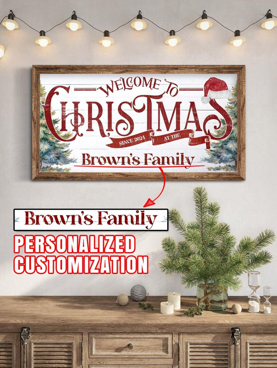 1Pc Personalized Welcome To , Custom Family Name Canvas Sign, Rustic Winter Holiday Seasonal Decor, Farmhouse Decor, No Frame, Retro Xmas Gift, Valentine Day, Valentine Day Decor Gifts Birthday Graduation Home Decor Christmas Decorations Room Decor Christmas,Christmas Gift Supplies