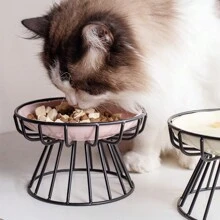shuo ni mao yi Ceramic Pet Bowl  Cat Food Bowl High Foot Iron Frame Anti Knock Neck Protection Cat Bowl  Cat Food Bowl  Kitten Plate Wholesale
