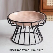 shuo ni mao yi Ceramic Pet Bowl  Cat Food Bowl High Foot Iron Frame Anti Knock Neck Protection Cat Bowl  Cat Food Bowl  Kitten Plate Wholesale