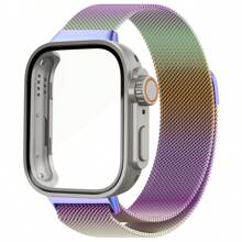 二合一米兰尼斯表带 + 可更换超级表壳 适用于华为 Fit 3 表带 不锈钢磁吸表带